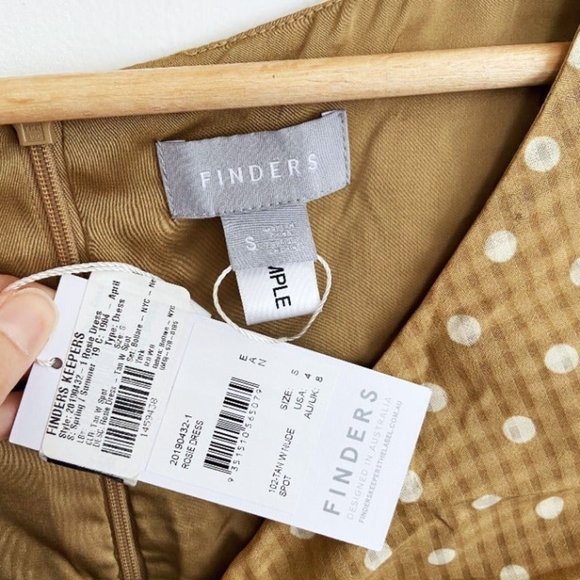 NWT Finders Keepers Rosie Tan Hi-Lo Polka Dot Ruffle Ruched Ruffle Dress S - Picture 7 of 11